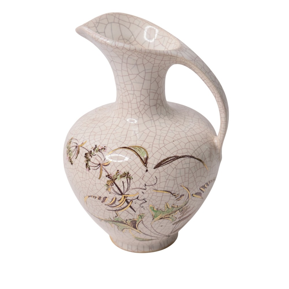 Vintage West Germany 314-18 Crackle Glaze Floral‎ Pitcher Ewer MCM Pottery